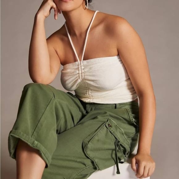 NWT ANTHROPOLOGY PILCRO PLUS 3X Ruched Ribbed Halter Ivory CamisoleCotton - Picture 3 of 5